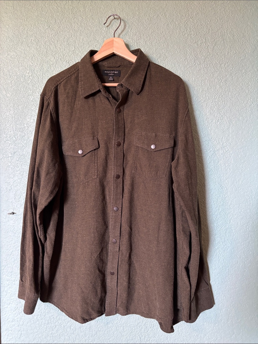 Banana Republic Hunter Green Flannel Snap-Up Cotton Collared Shirt Men’s XL Good